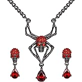 EVER FAITH Halloween Jewelry Set Vintage Gothic Spider Skull Round Crystal Pendant Necklace Drop Earrings Sets for Women