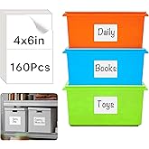 160 Pcs Removable Labels for Storage Bins - 6 X 4 inch, Tear Resistant & No Residue, Matte White Blank Box Labels for Home, School & Business Organization.