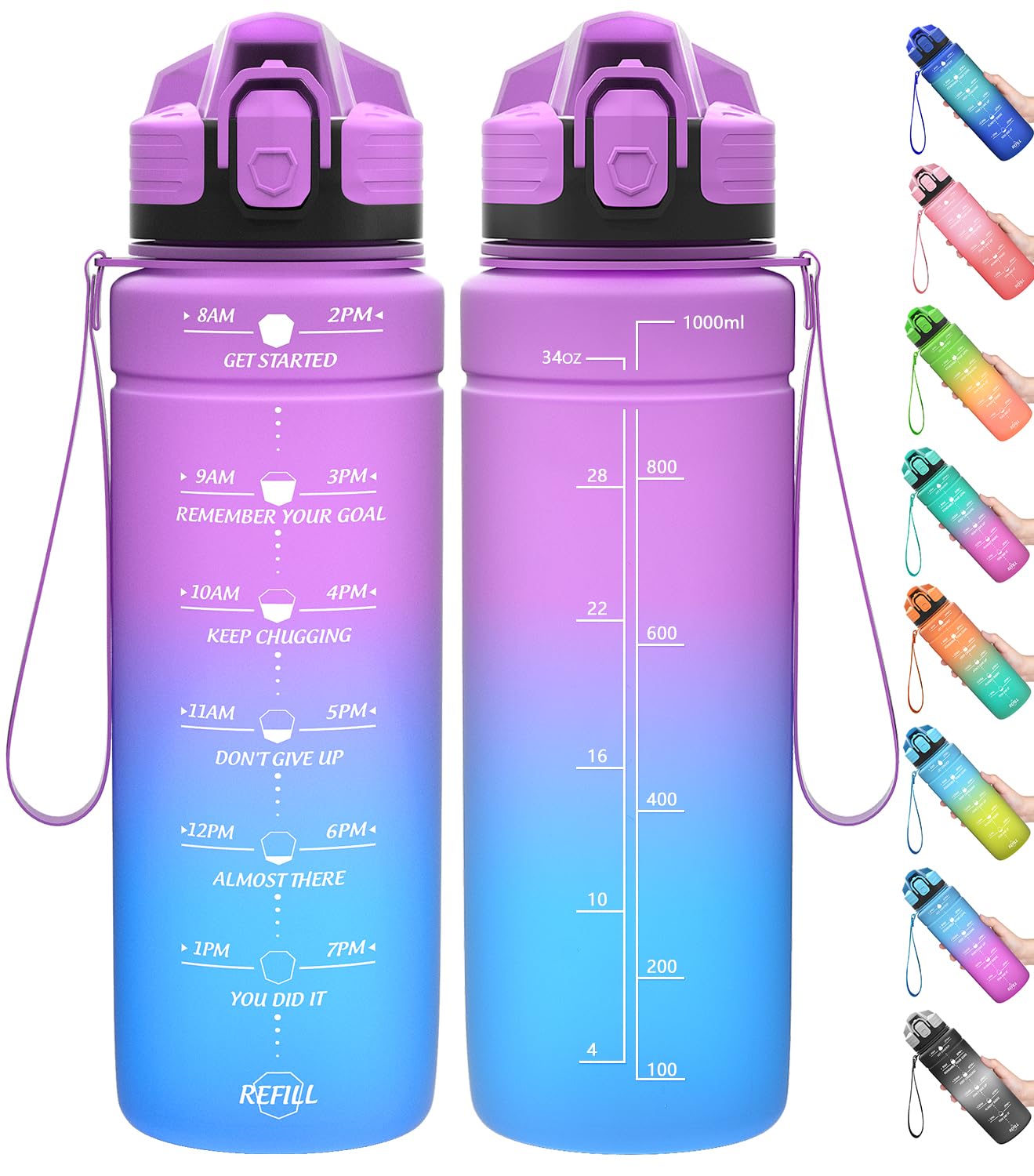 Coolfel Motivational Water Bottle with Time Markings, 1.5l 1l Sports Water Bottle 700ml 500ml Kids Water Bottles, BPA Free Tritan Leakproof Reusable Drink Bottle for Gym, School, Running — image 1
