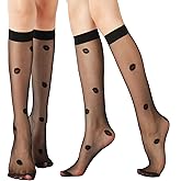 G&Y 4 Pairs Pattern Knee High Pantyhose with Reinforced Toe - 30D Nylon Stockings for Women Dot Heart Lip Patterned