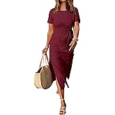 ANRABESS Women's 2026 Summer Maxi Tshirt Dress Short Sleeve Crewneck Tie Waist Casual Slim Fit Slit Spring Long Beach Dresses