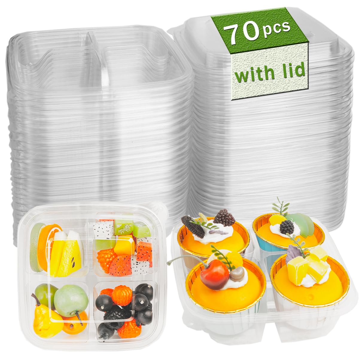 Photo 1 of 70 Pack Clear Bento Snack Food Containers,4-Compartment Meal Prep Lunch Containers with Lids,Food Storage Containers for office,work and travel