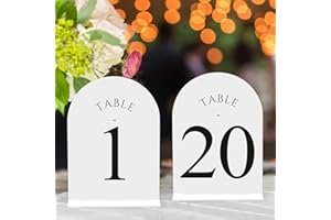 JOYIT Arch Wedding Table Numbers 1-20 with Stands – Double-Sided Printed 5" X 7" Acrylic Signs with White Background and Black Text, Perfect for Wedding Receptions, Parties, Anniversaries, and Events