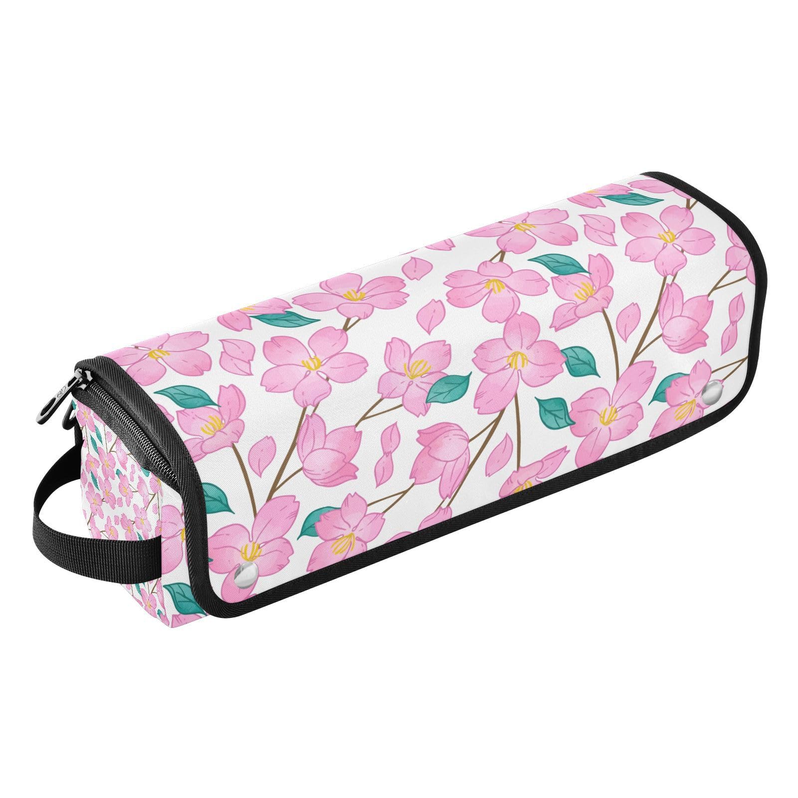 Photo 1 of ElliTarr Hair Tools Travel Bag with Heat Resistant Mat 2-in-1 Hot Tools Travel Bag Organizer Flat Curling Iron Travel Case for Straightener Cherry Blossom Flowers Pink