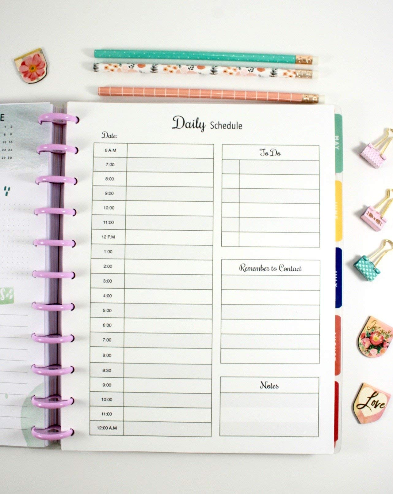 Hourly Planner for 11-Disc Letter Size Big Planners, Pre-punched Planner Inserts, Daily Planner