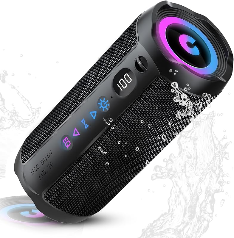 Altavoz Bluetooth Portátil 25W, Potente Altavoz Bluetooth, Altavoces Graves Duales, 25H Reproducción, IPX7, RGB, Emparejamiento TWS, AUX, TF, USB, Ideal Para Actividades Aire Libre, Fiestas,Viajes.