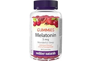 Webber Naturals Melatonin 5 mg Gummy, Extra Strength, 90 Gummies, Cherry Pomegranate Flavour, For Sleep Support, Vegan