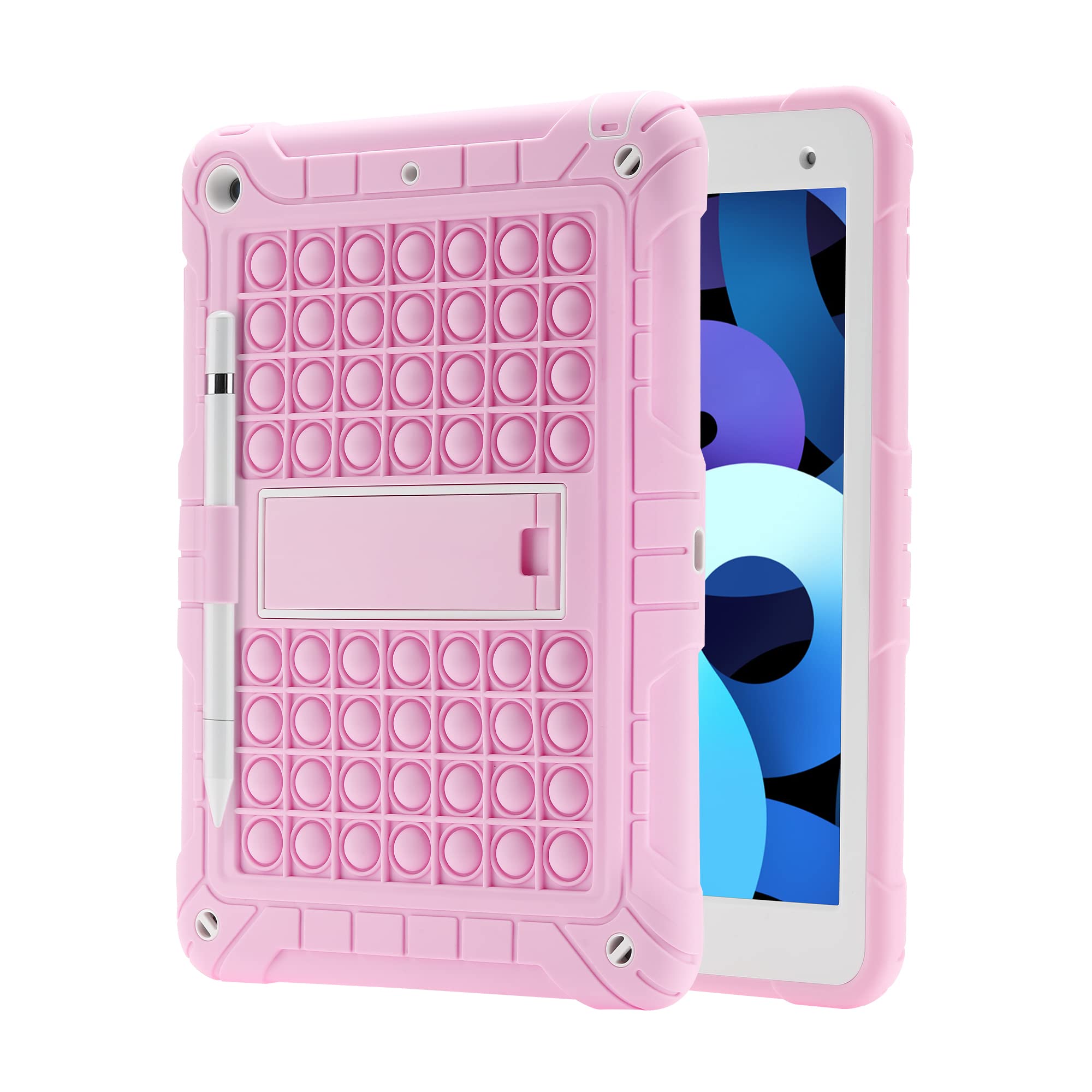 XZC iPad 9th/8th/7th Generation Case (iPad 10.2 Case 2021/2020/2019) Poppet Heavy Duty Shockproof Bumper Protection Cover with Pencil Holder/Strap (Pink)