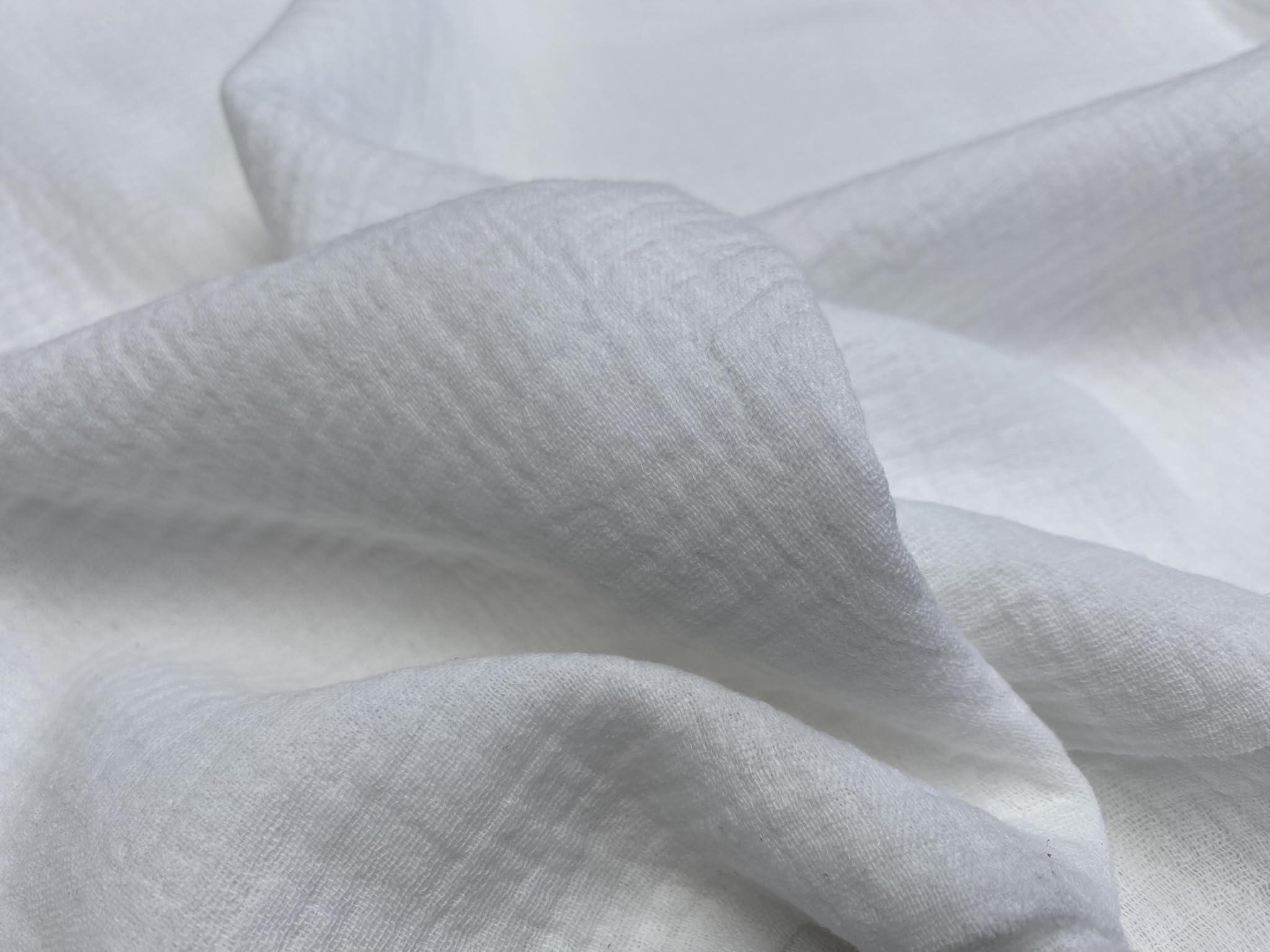 Double Gauze Muslin 100% Cotton Fabric Curtains Fine Cheese Baby Cloth Linen Look Event Wedding Textile - 140cm Wide (1, White)