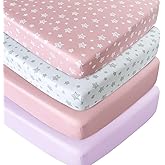Crib Sheets for Girls 4 Pack, Fitted Crib Sheets for Standard Size Crib and Toddler Mattresses, Soft and Breathable Baby Gift Girl Set, Pink