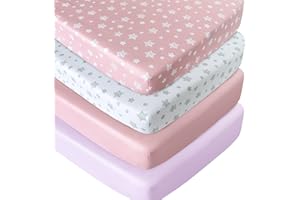 MOONSEA Crib Sheets for Girls 4 Pack, Fitted Crib Sheets for Standard Size Crib and Toddler Mattresses, Soft and Breathable Baby Gift Girl Set, Pink