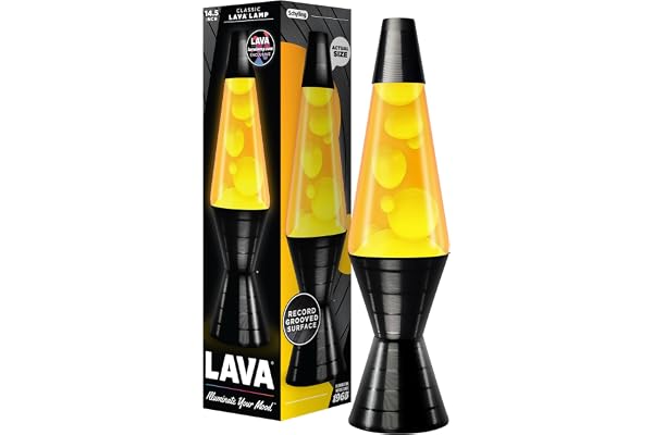 Lava Original Lamp 14.5'' Vinyl Record Grooved Base - Yellow Wax and Orange Liquid - Home Décor Motion Lamp - 2017