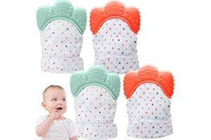 2 Pairs Teething Mittens, Adjustable Food Grade Silicone Baby Teething Mitten Built-in Phonic Membranc, Sensory Stimulating G