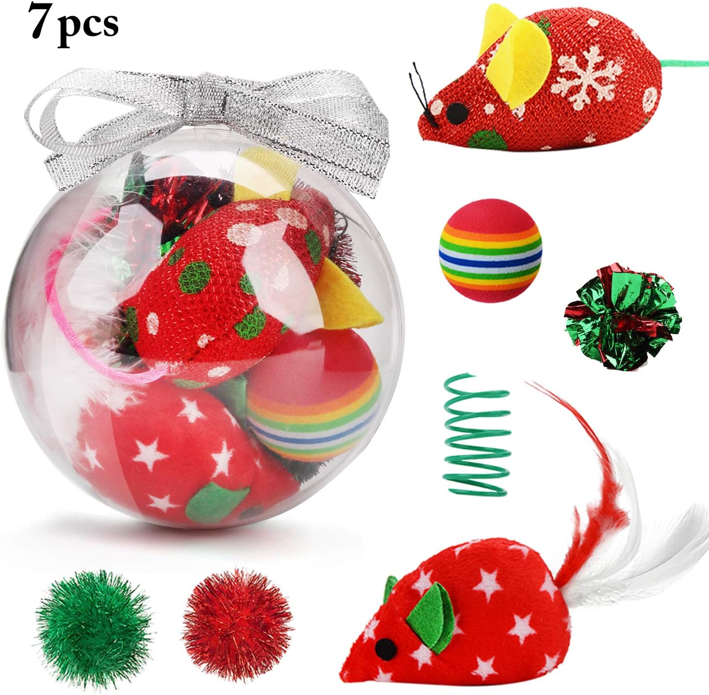 Legendog Christmas Cat Toys,7PCS Crystal Ball Cat Xmas Toys Set