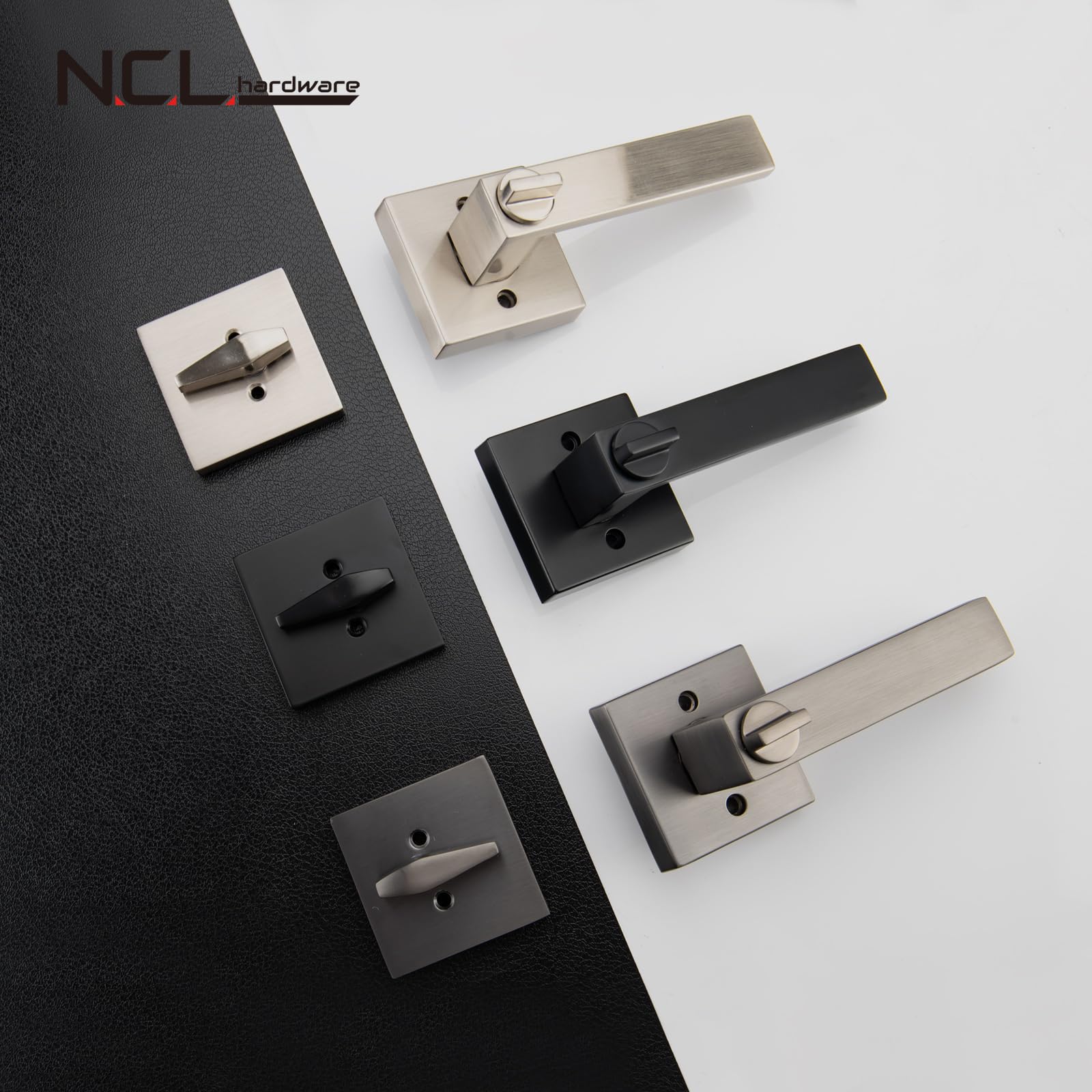 Condition photo showing New/Like New for ncl 3 pack keyed entry door lever with single cylinder deadbolt, satin gunmetal exterior door lock s