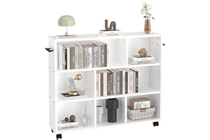 VECELO Book Cart, Library Wood Rolling Book Truck with Lockable Wheels, for Home Office, White