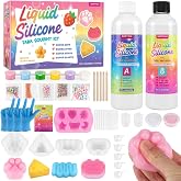 Sortnic Taba Squishy Kit with 10 Molds, 18OZ Liquid Silicone Squishy Making Kit with Guided, Bubble Free, Odorless and Faster Fully Cures, DIY Squishy Kit, Flocking Powder, Stress Relief Entertainment