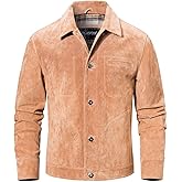 FLAVOR Men's Suede Leather Jacket Trucker Coat