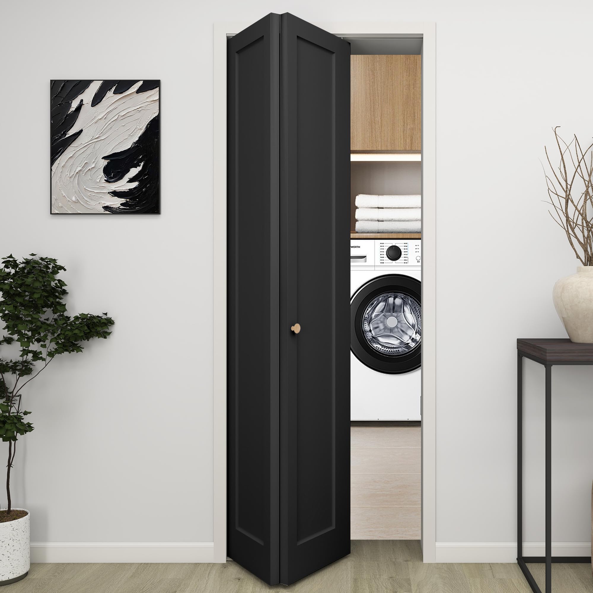 Photo 1 of ***FACTORY SEALED***BarnSmith 30 in.x 80 in. Bifold Barn Door, 1 Panel Vinyl Wrapped Textured Black Bifold Closet Door, Hollow Core Interior Barn Doors with Hardware Kit, Black
