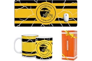 GYOTHRIG Football Fan Coffee Mug Cup and Big Mouse Pads for Desk Pittsburgh City Themed Mat Merch Shop Men Women Sport Stuff Gear Apparel Steelers Team Desk Decor Dad Boyfriend Bf Cool Christmas Birthday Gift