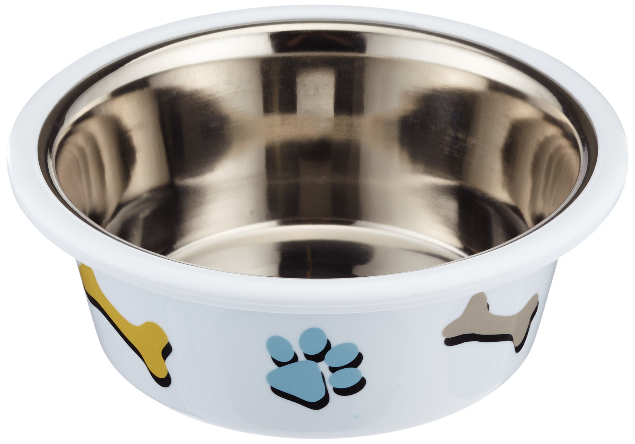 Nobby Cutie Stainless Steel Bowl with Paw Pattern, 11.5 cm, White