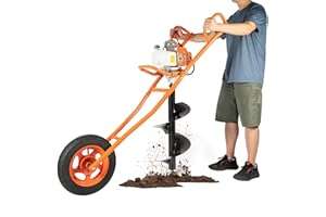 KUNGHEI 63CC 2 Stroke Post Hole Digger 3HP Gas Powered Earth Auger Borer Ground Drill Gasoline Earth Auger Wheelbarrow with 11" Bit, for Fence Ground Drill Garden Tree Planting (Orange)-[Arrives in two boxes]