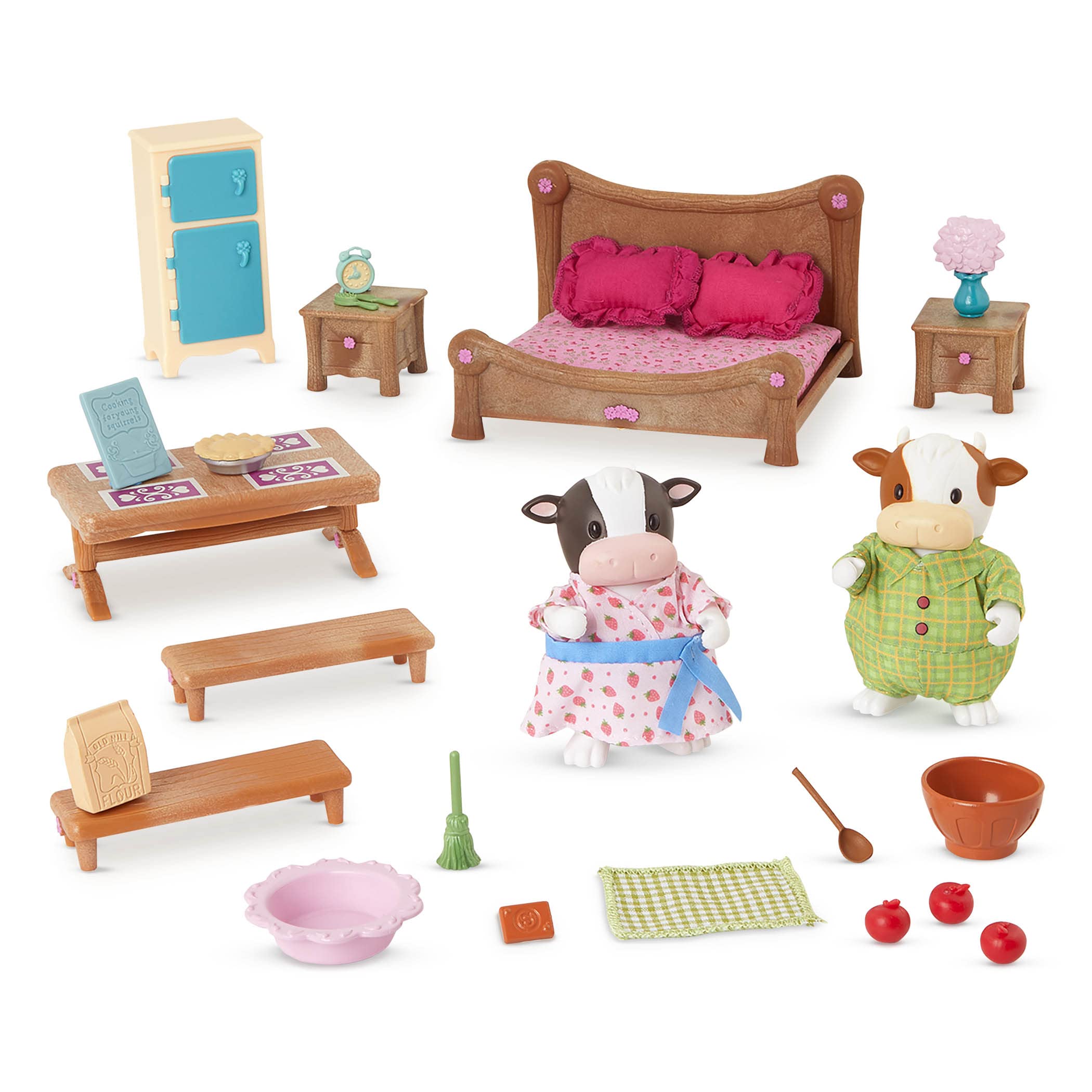 Li'l Woodzeez – Bedroom & Dining Playset with 2 Characters, Dollhouse Furniture Set, Toy Bedroom & Kitchen Playset with Animal Figurines, 3+ Years