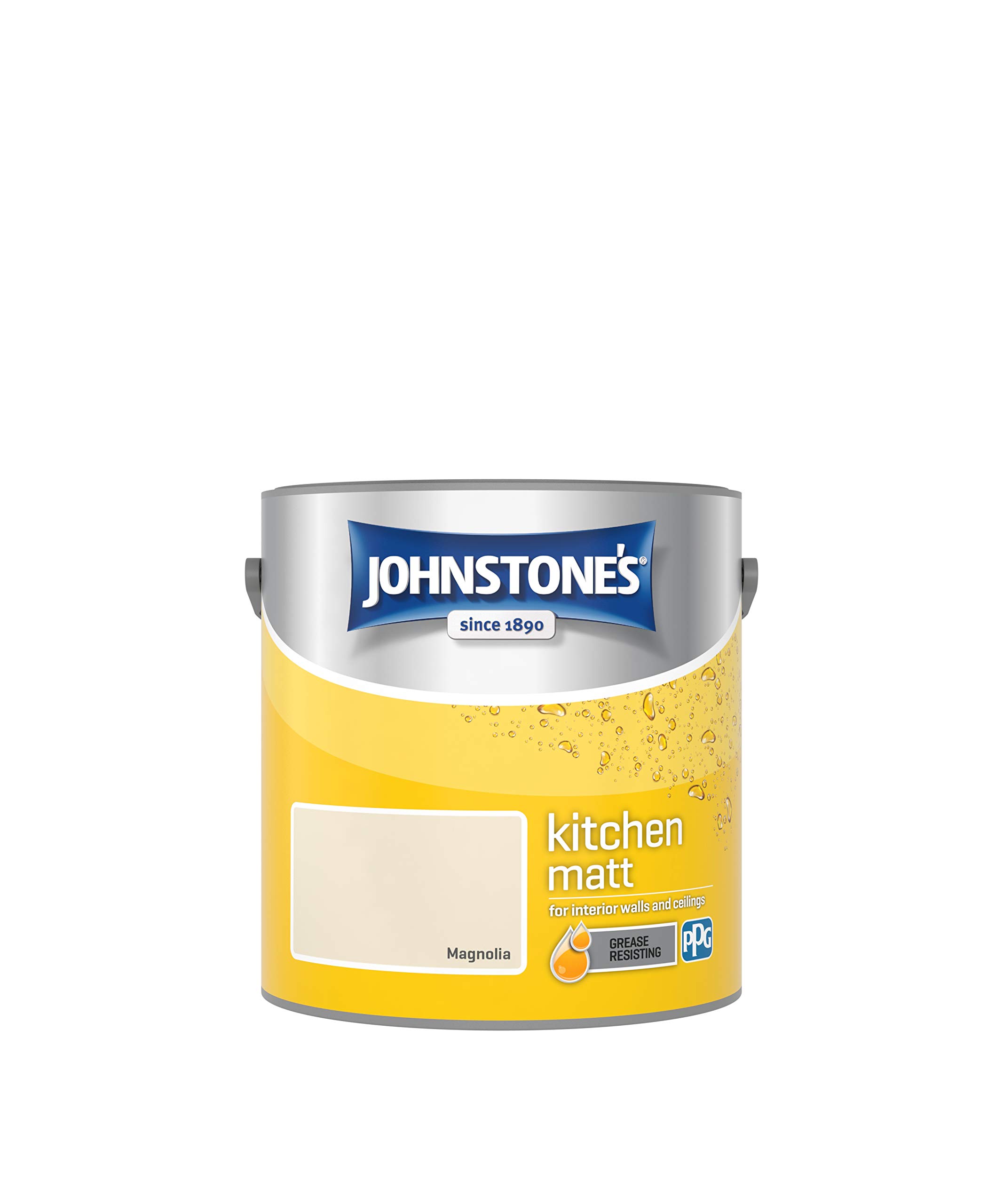 Johnstone's - Kitchen Paint - Magnolia - Matt Finish - Grease & Stain Resistant - Suitable for Kitchen Walls & Ceilings - Highly Durable - Low Odour - 12m2 Coverage per Litre - 2.5L