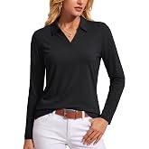TACVASEN Women's Polo Shirts Long Sleeves Golf Tops V Neck Collared Shirt | Quick Dry Lightweight UPF 50+ Sun Protection Breathable Active Tennis Business Work Daily Wear