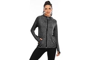 Koscacy Womens Full Zip Athletic Running Hooded Jackets Yoga Lightweight Hoodie with Thumb Holes Track Jacket (S-2XL)