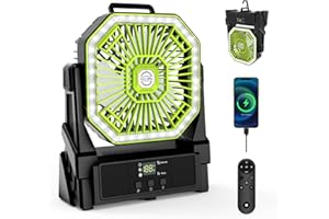 CCGIRU Portable Battery Powered Fan Battery Operated Fans Outdoor Camping Fan 20000mAh, Rechargeable, 4 Speed, with Remote, with 4 Lights, 4 Timer, for Picnic, Home, Fishing, Barbecue