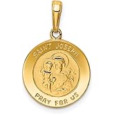 14k Yellow Gold Saint Joseph Pendant Medal with Inscription, Catholic Faith Necklace for Women or Unisex Wear, Religious Charm Featuring Joseph Holding Jesus, Protection Christian Jewelry