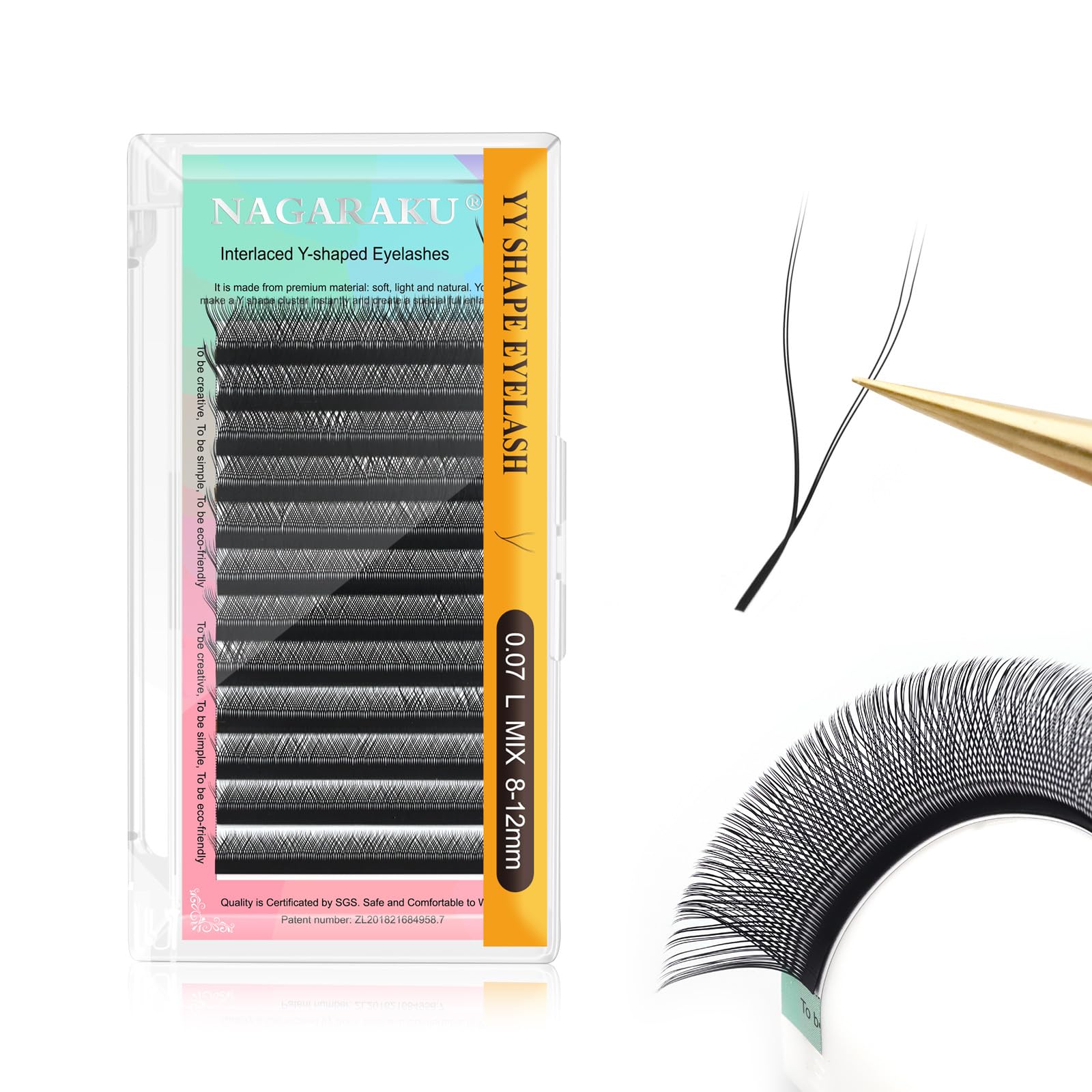 NAGARAKU YY Eyelash Extensions Supplies Y Lash Premade Fans 4D Russian Volume Cross YY Eyelashes Handwoven Y Shaped Mesh Technology Wispy Crisscross Cluster Matte Black 12 Rows(0.07 L Curl 8-12mm） — image 1