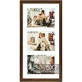Golden State Art Three 5x7 Collage Picture Frame - Solid Wood with Tempered Glass - Multi Picture Frame Display Three 5x7 Photos with Mat - or One 9x18 Frame Without Mat for Wall Decor, Brown
