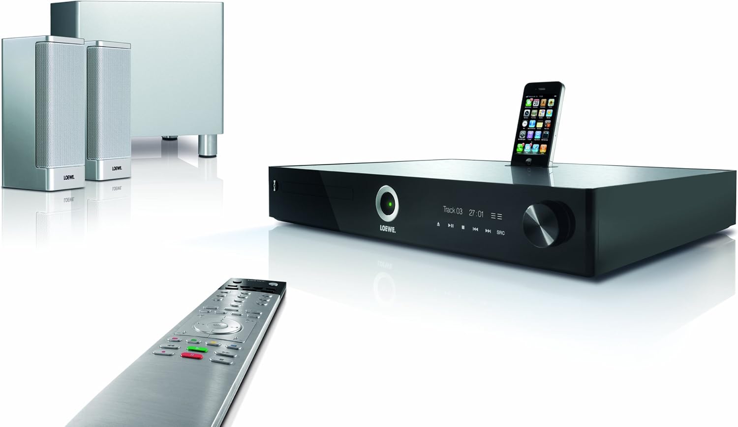 Heimkinosystem 2.1 Mit Blu Ray Player Loewe 50213T00 Home Cinema Set 2.1 3D-Blu-ray-Heimkinosystem, Aluminium