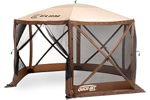 CLAM Pop Up Screen Tent, Outdoor Camping Gazebo Canopy, Escape, 11.5', Brown - Heavy-Duty Portable Screened Shelter with Netting for Beach, Patio, and Backyard