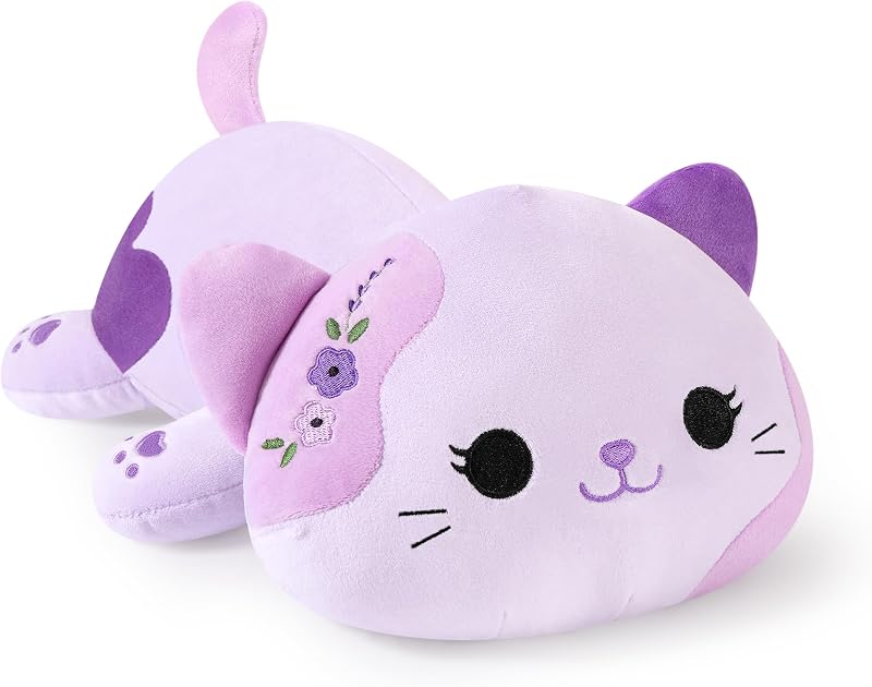Peluche Gato Kuscheltier Peluche Kawaii Gato Almohada de Peluche Juguetes Plüsch Kätzchen Regalo de Peluche para Adultos Niños 3+ años (Violeta, 30cm)