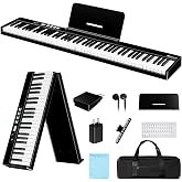 Rhymo Portable Piano Keyboard, Semi-Weighted Folding Piano 88 Key Full Size Upgrand Imitation Wood Texture Keyboard w/MIDI Bluetooth LCD Display Screen, Sustain Pedal, Touch Sensitive for Beginners