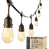 addlon 100FT Outdoor String Lights with Remote Dimmable Waterproof Patio | 50 Warm White Edison Bulbs, Heavy Duty Shatterproof Hanging Strand for Outside Backyard Porch Garden Bistro Pergola Party