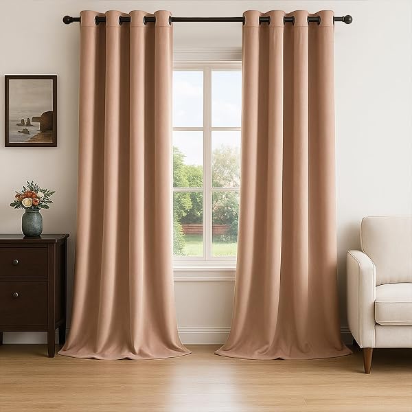 TOPFINEL 102 INCHES LONG CUSTOM BLACKOUT VELVET CURTAINS,BEIGE...