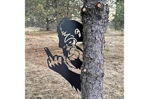 JYTREW Peek-a-Boo Flipping off Bigfoot Metal Sign, Funny Peeping Around Rooster Bigfoot Animal Wall Art Ornament, Garden Peeping Chicken Outdoor Decor Garden Fence Yard Patio Decoration(Middle Finger Bigfoot