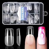 Medium Square Nail Tips: 240PCS Soft Gel Clear Square Pre-Shaped Nails Tips | 12 Sizes Full Cover Fake Press on Nails for Acrylic Nail Tip Home DIY Salon Nails, Half Matte, No Need to File, Natural Fit