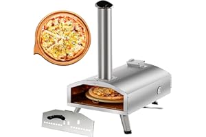 POLARCOFORGECO 12” Portable Multi-Fuel Pizza Oven Wood and Gas Fired Pizza Oven with Rotating Stone Stainless Steel Pellet Pizza Stove for Outdoor Cooking, Backyard & Camping