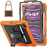 HXCASEAC Case for iPad Pro 12.9 Case (6th 5th 4th 3rd Generation), Shockproof Design | Pencil Holder | Hand Strap | Screen Protector | Heavy Duty Protective iPad 12.9 inch 2022/2021/2020/2018, Orange
