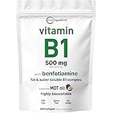 Micro Ingredients Vitamin B1 Thiamine 500mg with Benfotiamine & MCT Oil, 240 Softgels | Highly Bioavailable Thiamine Supplement for Energy & Nervous System Support* | Non-GMO, Soy Free
