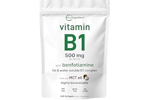 MICRO INGREDIENTS Vitamin B1 500mg with Benfotiamine & MCT Oil, 240 Softgels | Highly Bioavailable B Complex Vitamins | Full Spectrum Thiamine B1 Supplement for Energy & Nervous System Support* | Non-GMO, Soy Free