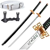 Demon Slayer Sword 41inch,with Display Stand and Belt, Rengoku Sword/Tanjiro Sword/Zenitsu Sword/Anime Original Texture,for Demon Slayer Cosplay and Collection,Various Styles Available