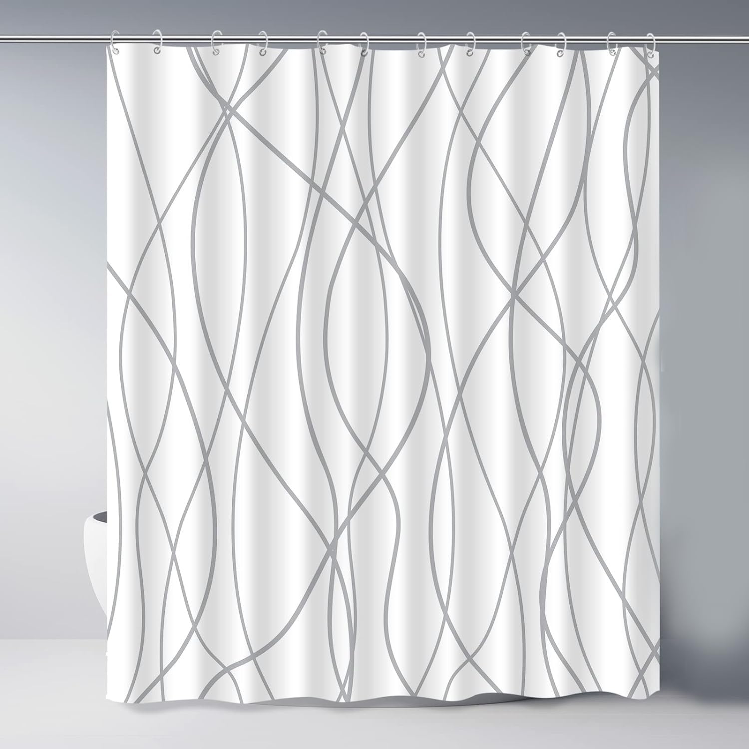 xinbai Grey and White Striped Fabric Shower Curtain for Bathroom with 12 Hooks, Curtains 72 Inches Long, Weighted Hem,Waterproof Bath Accessories Hotel Style - Machine Washable — image 1