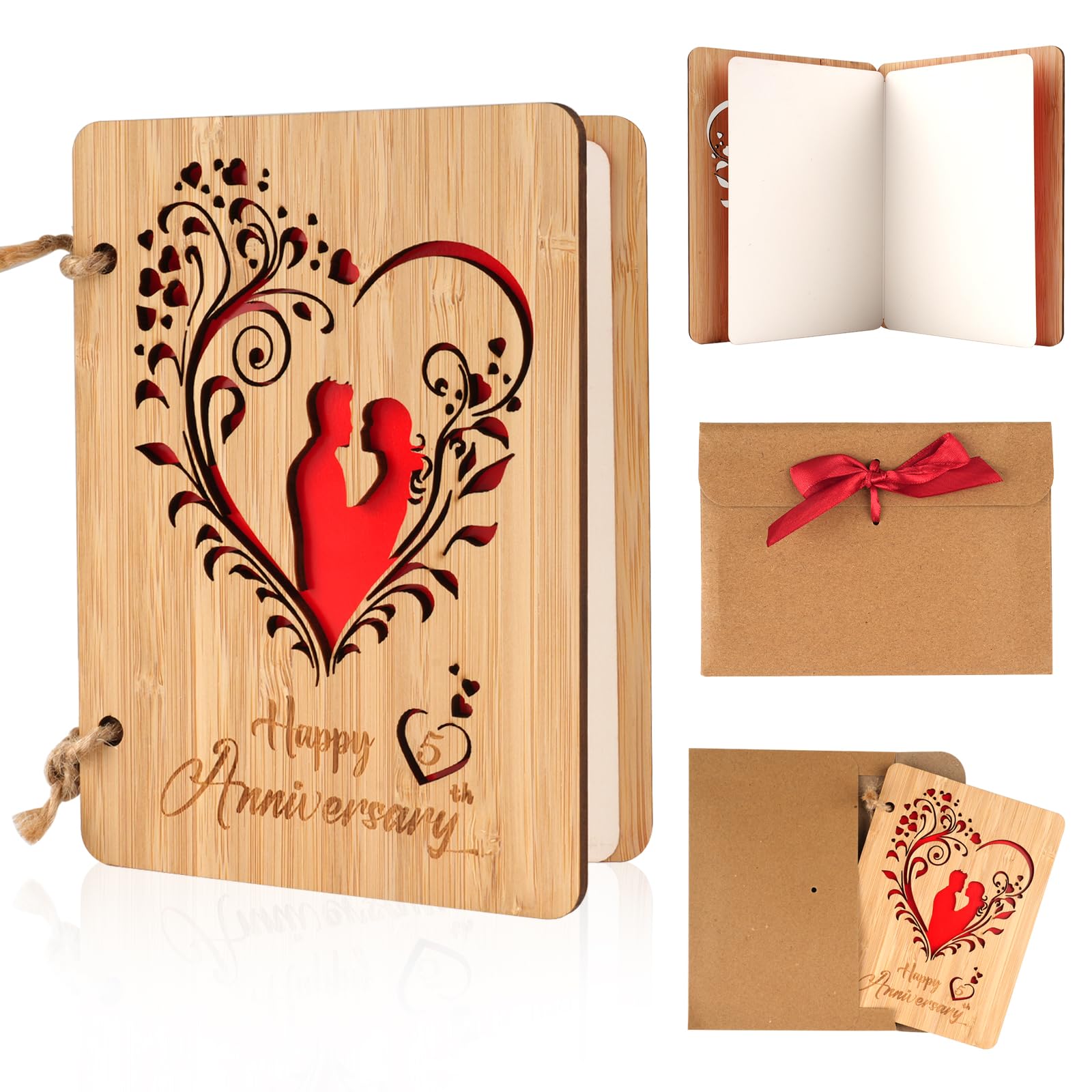 5th Wedding Anniversary Card, Handmade Wooden Anniversary Card, 5 Year Anniversary Card with Loving Couple, Anniversary Card for Wife Husband Boyfriend Girlfriend Parent
