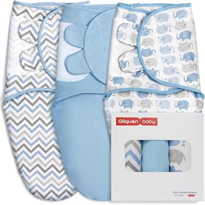 GLLQUEN BABY Baby Swaddle Wraps 0-3 Months 3 Pack Organic Cotton Sky Blue
